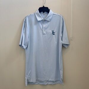 Peter Millar Light Blue and White Striped Polo